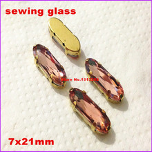 15 pcs 7 x 21 mm luz pêssego Sew em longo Oval fantasia pedra com ajuste garra ouro clássico para vestido de noiva, Para 2024 - compre barato