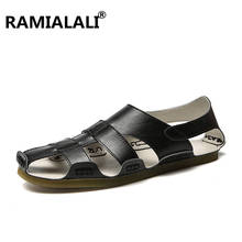 Ramialali High Quality Men Sandals Handmade Genuine Leather Sandals Men Summer Slippers Breathable Flat Sandalias Hombre 2024 - buy cheap