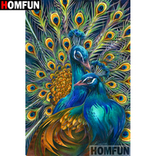 HOMFUN-pintura de diamante redondo/cuadrado completa, cuadro artesanal 5D, punto de cruz bordado de "Pavo Real", decoración para el hogar, regalo A08844 2024 - compra barato