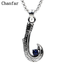 Chanfar Fashion Fishing Hook With Crystal Pendant Stainless Steel Necklace Long Chain Necklace Women Men Jewelry 2024 - buy cheap