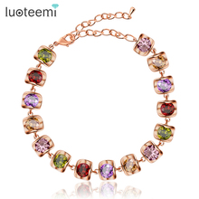 LUOTEEMI Chain Link Bracelet Rose Gold-Color Multicolor Shape AAA Zirconia Stone Charm Bracelet for Women Party Jewelry Gifts 2024 - buy cheap