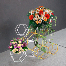 Artificial Creative Hexagonal Wedding home party Backdrop stand Gold White Wedding flower iron stand Props Arch Decoration 2024 - buy cheap