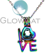 CC844 Rainbow Colors LOVE Letter Beads Cage Pendant Aromatherapy Essential Oil Diffuser Pearl Cage Locket Necklace 2024 - buy cheap