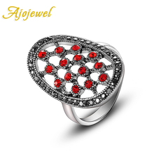 Ajojewel Bague Vintage Hollow Mesh Ring With Black Red Rhinestones Retro Rings Wholesale Fashion Gift Items 2024 - buy cheap