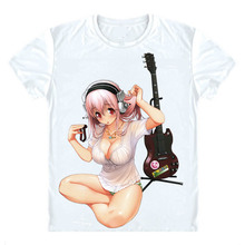 Camisetas SoniAni Super Sonico, camisas de Manga corta, Anime, Supa, Soniko, SoniComi, camisa de Cosplay de guitarra musical 2024 - compra barato