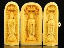 Elaborado chino Vintage colección tallado de boj fino Buda amuleto de estatua caja auspiciosa 2024 - compra barato
