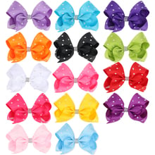 50pcs Girls 5" latest JO siwa pearl hair bows clips with Rhinestone Center Kids Ponytail holders vara bow Ribbon Hairbows HD3531 2024 - buy cheap