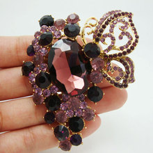 TTjewelry New Arrival Gorgeous Butterfly Flower Gold Tone Brooch Pin Purple Rhinestone Crystal Pendant 2024 - buy cheap