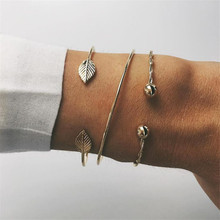 Free Shipping Minimalist Metal Leaf Open Bangles for Women Creative Twisted Cuff Bangle Set Gift Jewelry 2024 - купить недорого