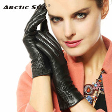 Women Black Touch Leather Gloves Winter Fashion Touchscreen Genuine Goatskin Driving Glove Plus Warm Velvet  Top Sale L013NC2 2024 - buy cheap