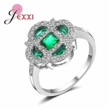 Anillo de boda Vintage de cristal verde único para mujer, joyería de plata de ley 925, venta al por mayor 2024 - compra barato