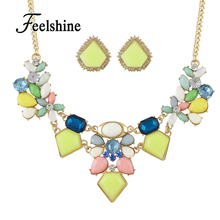 Top Selling Jewelry Set Colorful  Flower Collar Necklace And Stud Earrings for Women Collier Femme 2024 - buy cheap