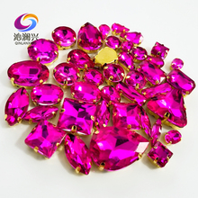 58pcs/pack Gold bottom Rose red mix shape top crystal glass sew on stones,Super flash claw rhinestone diy/Clothing accessories 2024 - buy cheap