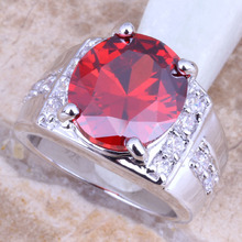Amazing Red Garnet White CZ Silver Plated  Women's Oval Jewelry Ring Size 6 / 7 / 8 / 9 R1265 2024 - buy cheap