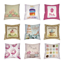 Fundas de almohada geométricas para el hogar, cubierta de almohada con diseño de pastel de cumpleaños, fresa y rosa, para sillas de comedor 2024 - compra barato