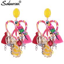 Sehuoran Brincos Parrot Peace Heart Pendients Tassel Earrings For Woman 2022 Summer New Designer Statement Earrings Oorbellen 2024 - buy cheap