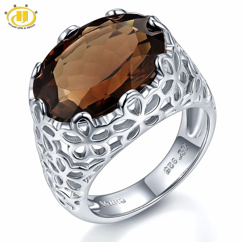 Hutang 8.5ct Natural Smoky Quartz Rings Filigree Cocktail Wedding Ring 925 Sterling Silver Gemstone Fine Jewelry for Women's New 2022 - купить недорого
