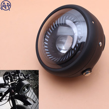 Farol dianteiro preto de metal, motocicleta, farol dianteiro led com olho de anjo drl para cg125 gn125 cafe racer bobber personalizado, 1 peça 2024 - compre barato