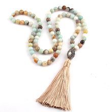 Free Shipping Fashion Amazonite Stones Bohemian Tribal Jewelry Oval Pearl Crystal Ball & Tassel Necklace 2024 - buy cheap