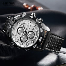 Megir Men's Military Sports Watches Leather Strap Top Brand Chronograph 3 Bar Waterproof Luminous Wrist Watch Man 2096G White 2024 - buy cheap