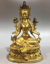 9 ''bronze cobre ouro esculpida budismo Guanyin Avalokitesvara estátua Tara Verde 2024 - compre barato