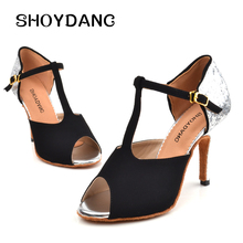 SHOYDANC Latin Dance Shoes Women Black Suede and Silver Sequin Soft Bottom Salsa Dance Shoes Heel 6-10CM Dance Sandals 2024 - buy cheap