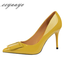2019 New Spring/Autumn Women Pumps High Thin Heel Pointed Toe Shallow Metal Sexy Office Ladies Women Shoes Yellow High Heels 2024 - buy cheap