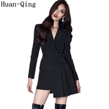 Business Suit Black 2 Piece Set Autumn Runway Women Double-breasted Long Blazers Coats + Irregular Pleated Skirt Two Piece Set 2024 - buy cheap