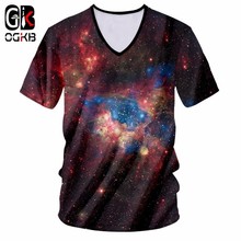 OGKB Plus Size Tshirt 7XL Men Cool Print Galaxy Space 3D T-shirt Man Hiphop Streetwear Punk Tee Shirt V Neck Casual T Shirts 2024 - buy cheap
