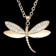 FLOLA Gold Color Dragonfly Necklace Rhinestone Gold Chain Necklace Pendant Jewelry Accessories Women Necklaces nkem71 2024 - buy cheap