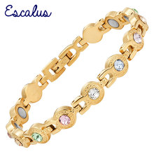 Escalus Women Stainless Steel 6-Colors Crystals Bracelet Gold Color Magnetic Ladies Jewellery Bio Bangle Charm Wristband 2024 - buy cheap