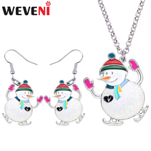 WEVENI Enamel Alloy Christmas Happy Snowman Jewelry Sets Drop Earrings Necklace Pendant Navidad Gift For Women Girls Wholesale 2024 - buy cheap