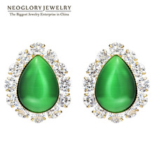 Neoglory Jewelry Light Yellow Gold Color Opal Fashion Green Zircon Round Classic Stud Earrings For Women 2020 New 2024 - buy cheap