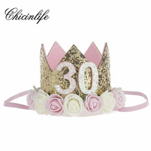 Chicinlife 1Pcs 30th Age Birthday Flower Crown Adult party Hat Headband Crown Hairband wedding decoration party supplies 2024 - buy cheap