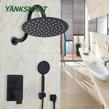YANKSMART-Conjunto de ducha de baño redondo ultrafino, cabezal de ducha de pared y ducha de mano, 8 ~ 12 pulgadas, color negro 2024 - compra barato