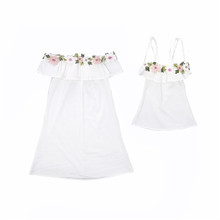 Mother and Daughter boho dress fashion summer 2018 short sleeve Off Shoulder floral Matching Outfits bandage white ruffles Dress 2024 - buy cheap