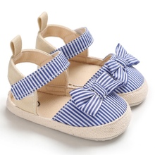 Sandalias de verano para niña bebé, zapatos de playa de lona de algodón con lazo a rayas, zapatos de princesa para recién nacidos 2024 - compra barato