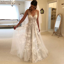 New Arrival Boho Wedding Dress 2021 Appliqued Tulle Sheer A-Line Sexy Backless Beach Bride Dress Wedding Gowns Vestido De Noiva 2024 - buy cheap