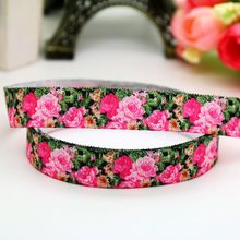 DHK-Diadema con estampado de flores, cinta elástica plegable de 5/8 pulgadas, 5 yardas, adorno para cinta del pelo OEM, C501, venta al por mayor 2024 - compra barato