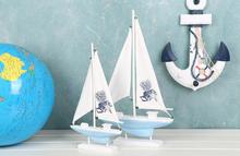 1PC Wood White Sailboat Figurines Mediterrean Style Wooden Stripe Ship Home Office Desktop Miniature Marine Sailing Boats KN 060 2024 - buy cheap