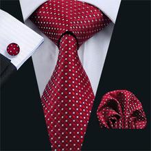 Gravata geométrica masculina, gravata jacquard de seda vermelha com lenços e abotoaduras, conjunto de gravatas para homens de negócios, casamento e festa, frete grátis 2024 - compre barato