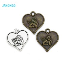 JAKONGO Antique Silver/Bronze Plated Cupid Love Angel Heart Charms DIY Handmade Pendants for Jewelry Making 19x18mm 20pcs 2024 - buy cheap