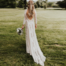 Свадебное платье с длинными рукавами, изысканное кружевное шикарное свадебное платье с открытой спиной в стиле бохо, 2020 2024 - купить недорого
