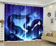 blue Curtains for living room Luxury Blackout 3D Window Curtains Bedroom Customized size Rideaux Cortina Drapes Loong pillowcase 2024 - buy cheap