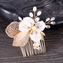 1PCS Handmade Floral Hair Combs Wedding Hair Accessories Shell Crystal Bridal Hair Jewelry For Women Leaf Style Pearl Comb 2024 - buy cheap