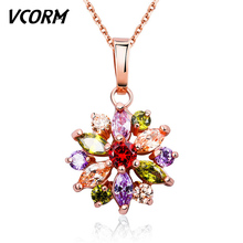 Ожерелье VCORM с подвеской в виде цветов, ожерелье из розового золота с цирконием, романтичное ожерелье для свадьбы 2024 - купить недорого