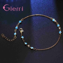 100% 925 prata esterlina para mulheres namorada azul redondo zircônia cúbica pulseiras de cristal jóias presentes acessórios 2024 - compre barato