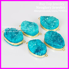 5PCS Fashion Jewelry Tow Circle Natural Blue Druzy Crystal Pendant Drusy Stone Quartz Connector fit Jewelry making 2024 - buy cheap