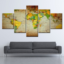 Canvas Painting retro abstract world map picture 5 Pieces Wall Art Painting Modular Wallpapers Poster Print Home Decor 2024 - buy cheap