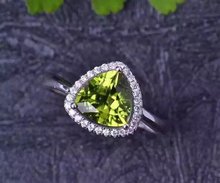 Модное классическое кольцо в форме треугольника с зеленым Перидотом для женщин, Настоящее серебро 925 пробы, натуральный драгоценный камень для девочек, подарок на день рождения 2024 - купить недорого
